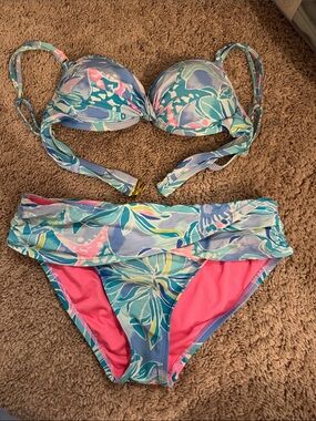 Lilly Pulitzer Blue & Pink Floral Print Bikini Set